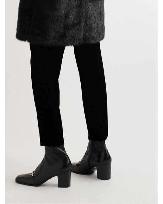 Saint Laurent Straight-Leg Cotton-Velvet Trousers in Black für Herren
