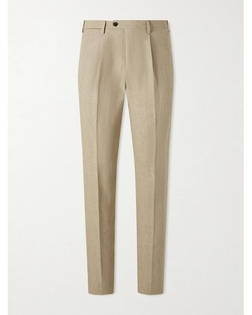 Slowear Natural Straight-Leg Pleated Linen Trousers for men