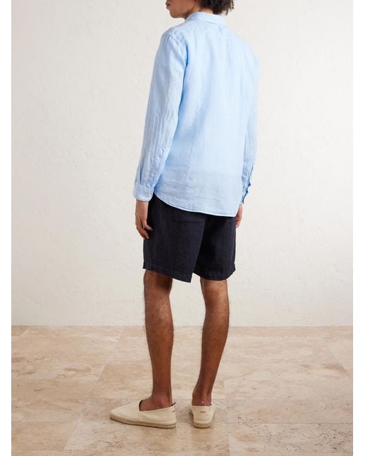 Altea Blue Samuel Straight-leg Linen Drawstring Shorts for men