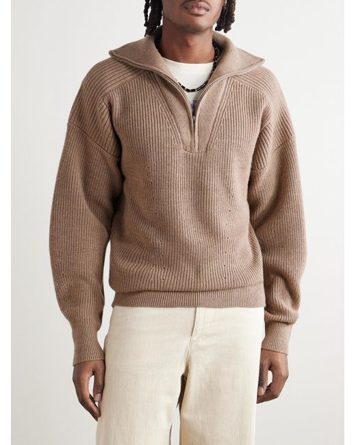 Isabel Marant Natural Benny Ribbed Merino Wool Half-Zip Sweater for men