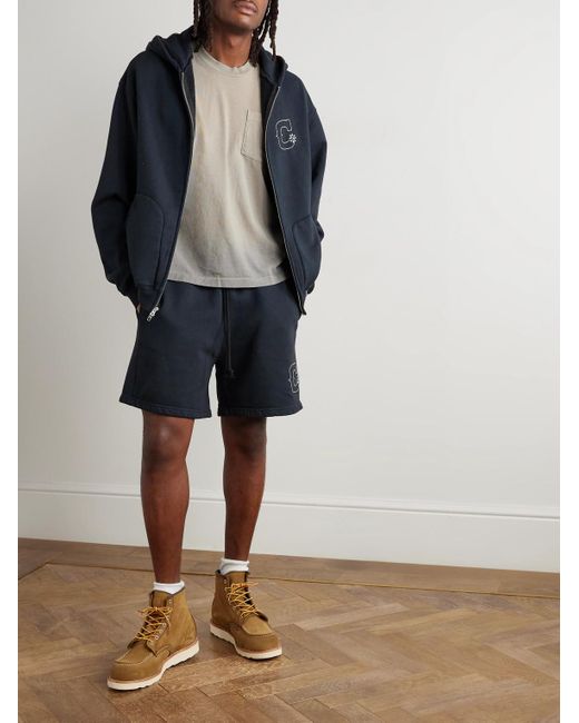 CHERRY LA Gerade geschnittene Shorts aus Baumwollfleece mit Logostickerei und Nieten in Blue für Herren
