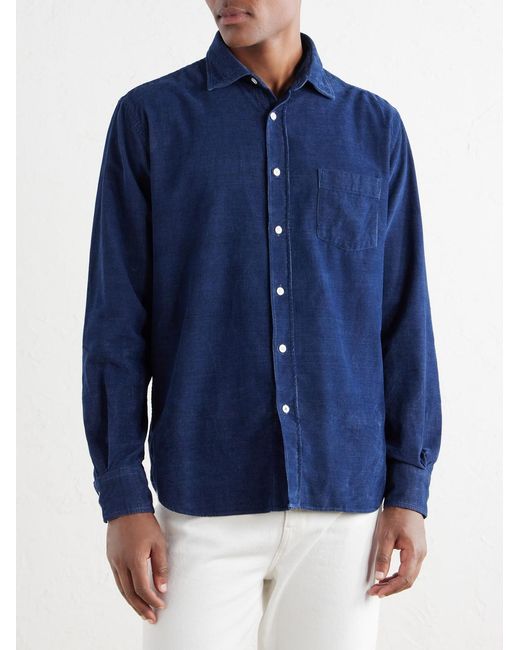 Hartford Blue Paul Cotton-Flannel Shirt for men
