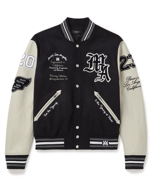 Amiri Appliquéd Embroidered Wool-blend And Leather Varsity Jacket in ...