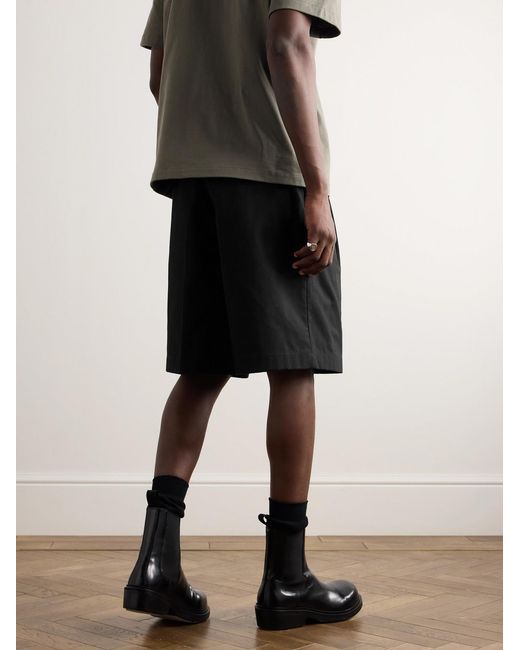 Jil Sander Black Wide-Leg Pleated Cotton-Canvas Shorts for men