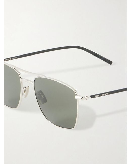 Saint Laurent Metallic Aviator-style Silver-tone Sunglasses for men
