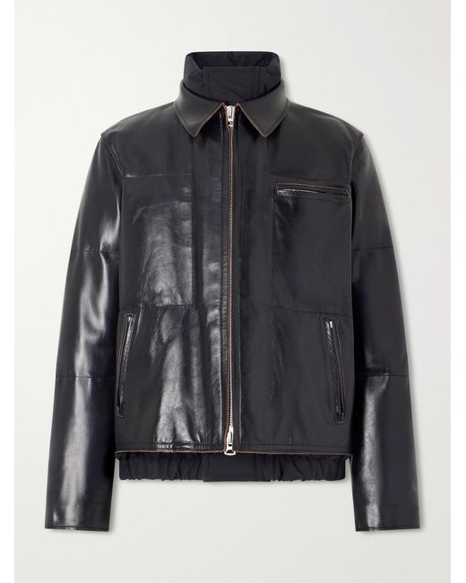 Sacai Black Leather Down Jacket for men