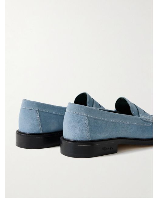 VINNY'S Blue Yardee Suede Penny Loafers for men