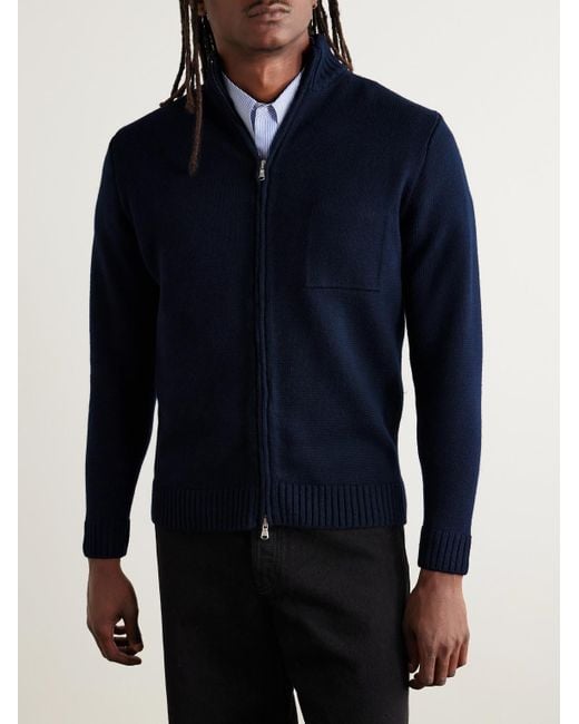 Inis Meáin Blue Wool And Linen-blend Zip-up Cardigan for men