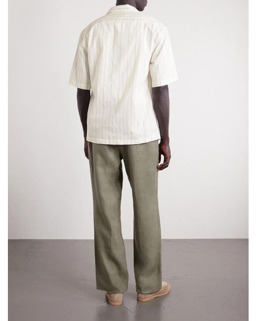 Barena Natural Cuban-collar Garment-dyed Striped Cotton-poplin Shirt for men
