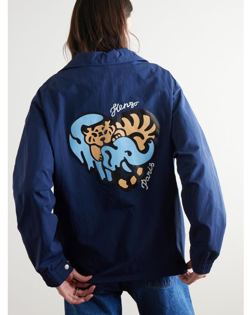 KENZO Logo-Print Nylon Jacket in Blue for Men | Lyst UK