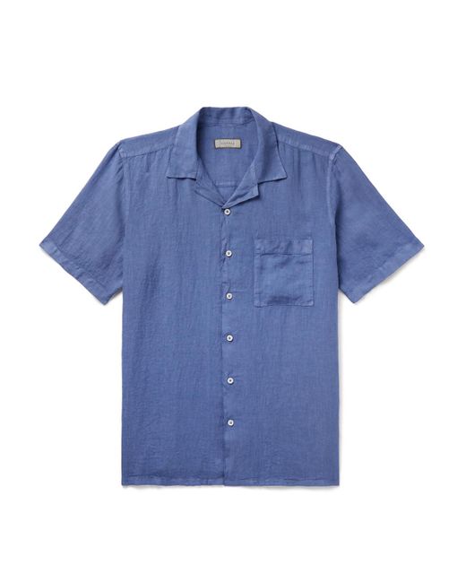 Canali Blue Camp-collar Linen Shirt for men