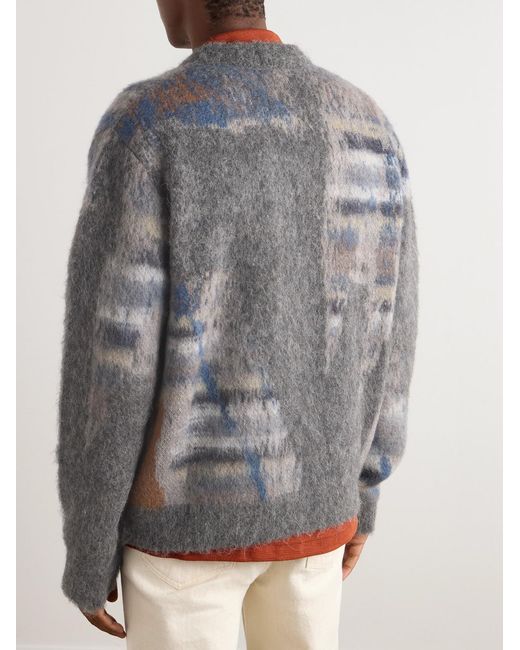 Mr P. Gray Brushed Jacquard-Knit Cardigan for men