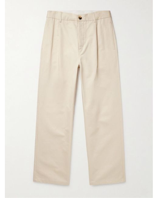 Marni Natural Straight-Leg Pleated Cotton-Gabardine Trousers for men