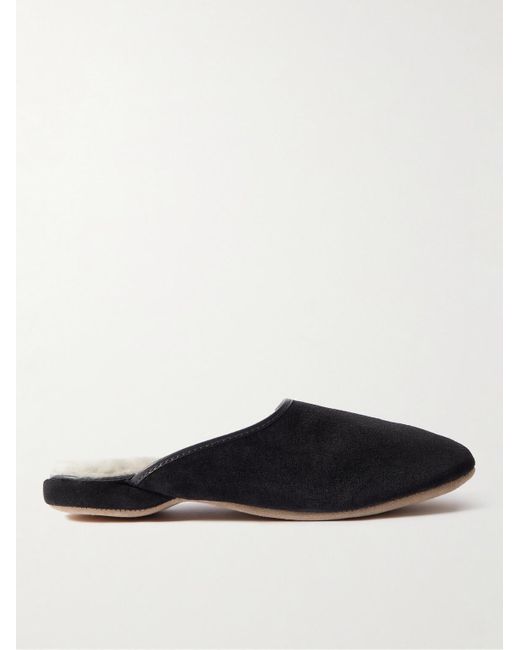 Derek Rose White Douglas Leather-Trimmed Shearling-Lined Suede Slippers for men