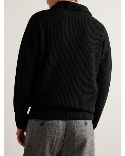 John Smedley Black Mallam Ribbed Recycled-Cashmere And Merino Wool-Blend Zip-Up Cardigan for men
