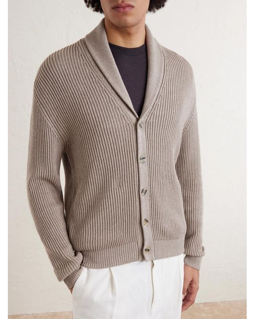 Altea Gray Shawl-collar Ribbed Cotton And Cashmere-blend Cardigan for men