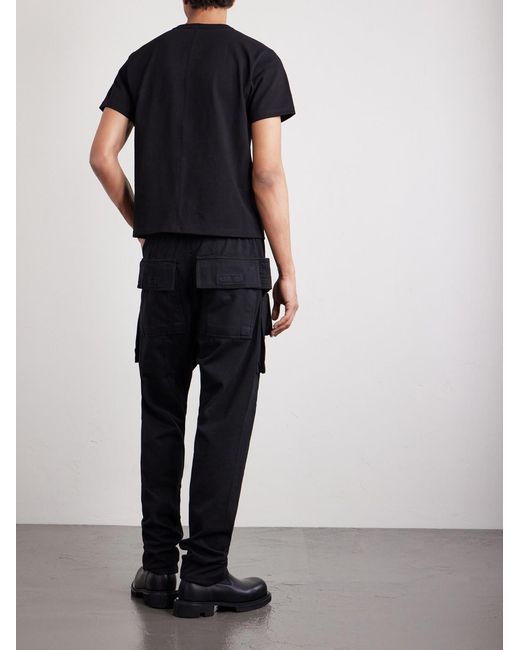 Rick Owens Black Creatch Tapered Cotton-jersey Drawstring Cargo Trousers for men