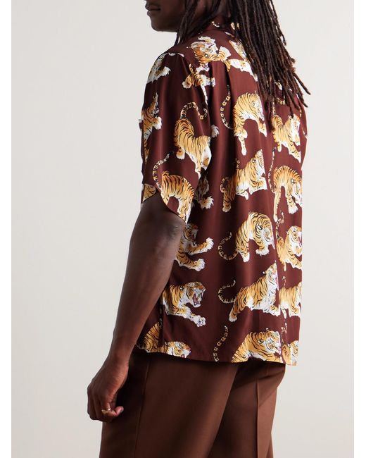 Wacko Maria Brown Convertible-Collar Printed Woven Shirt for men