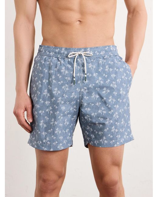 Hartford Blue Straight-leg Printed Swim Shorts for men