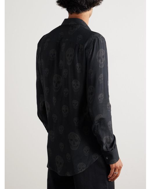 McQueen Blue Printed Satin Shirt for men