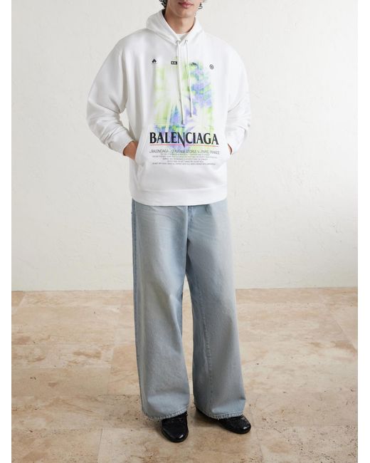 Balenciaga White Oversized Printed Cotton-Jersey Hoodie for men