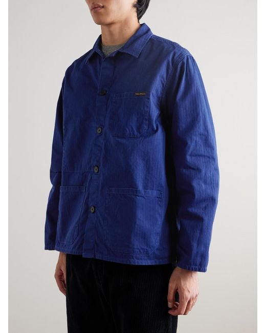 Nudie Jeans Blue Buddy Herringbone Organic Cotton-Twill Chore Jacket for men