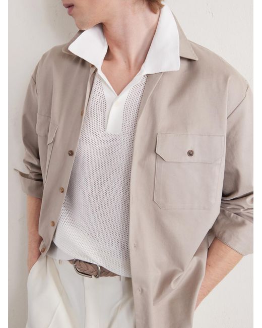 Mr P. White Honeycomb-knit Organic Cotton Polo Shirt for men