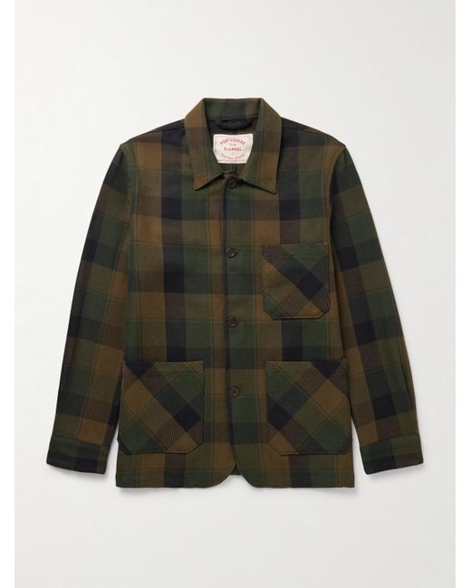Portuguese Flannel Green Labura Checked Organic Cotton-Twill Overshirt for men