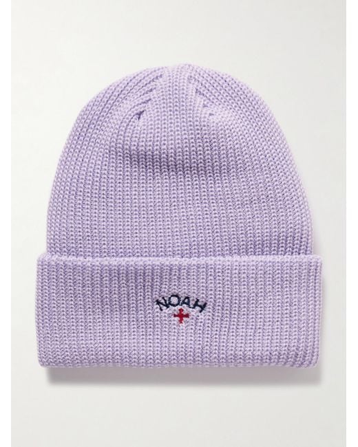 Noah NYC Purple Core Logo-embroidered Ribbed-knit Beanie for men