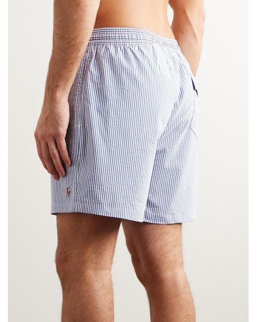Polo Ralph Lauren Blue Mid-length Straight-leg Striped Cotton-blend Seersucker Swim Shorts for men