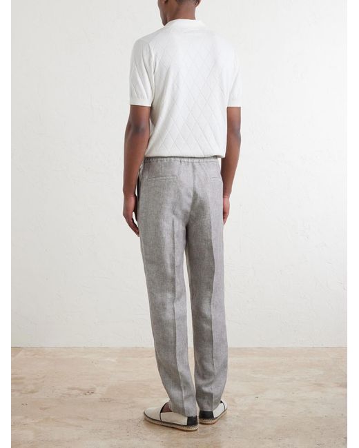 Brunello Cucinelli Gray Straight-Leg Pleated Hemp And Linen-Blend Twill Trousers for men