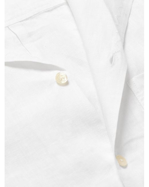 Frescobol Carioca White Alves Camp-collar Embroidered Linen Shirt for men