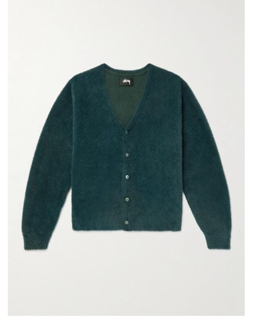 Stussy Green Shaggy Brushed Knitted Cardigan for men