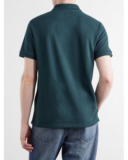 AMI Green Logo-Embroidered Cotton-Piqué Polo Shirt for men