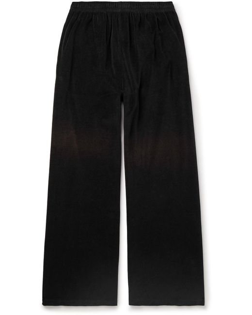 Acne Black Fega Wide-leg Logo-embossed Cotton-blend Velour Track Pants for men