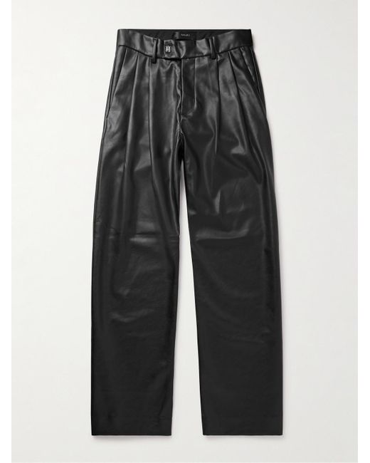 Amiri Black Straight-leg Pleated Faux Leather Trousers for men
