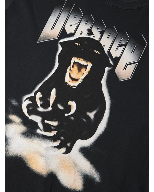 Versace Black Re-Edition Panther Printed Cotton-Jersey T-Shirt for men
