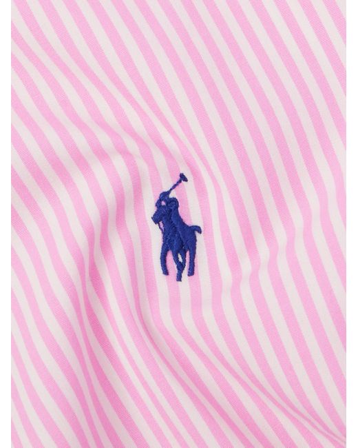 Camicia in popeline di misto cotone a righe con collo button-down di Polo Ralph Lauren in Pink da Uomo