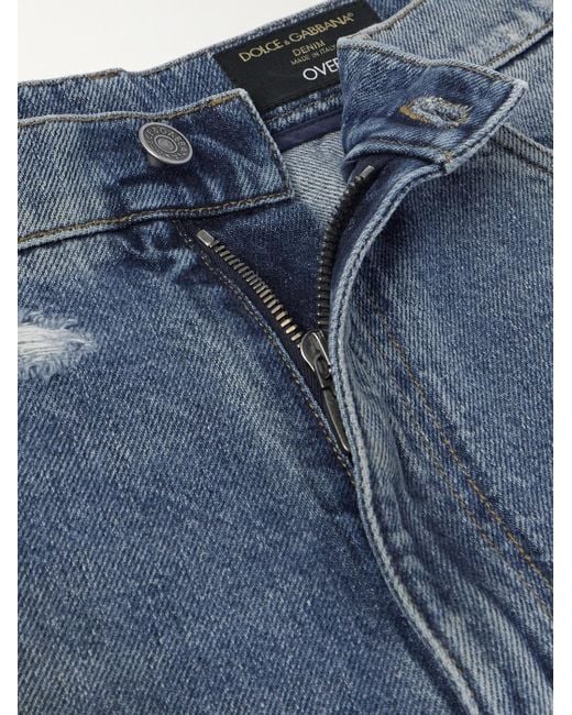 Dolce & Gabbana Blue Straight-leg Logo-appliquéd Distressed Jeans for men