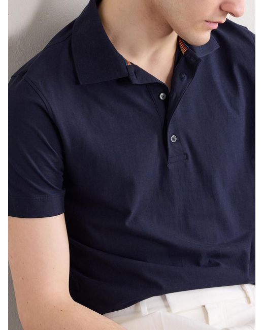 Paul Smith Blue Striped Cotton-Jersey Polo Shirt for men