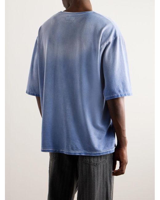 4SDESIGNS Blue Logo-appliquéd Tie-dyed Cotton And Linen-blend Jersey T-shirt for men
