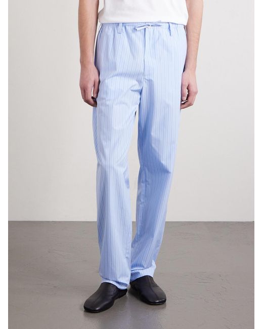Dries Van Noten Blue Straight-Leg Striped Cotton-Poplin Drawstring Trousers for men