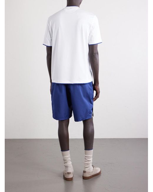 Brunello Cucinelli White Logo-Appliquéd Tech-Jersey Tennis Shirt for men
