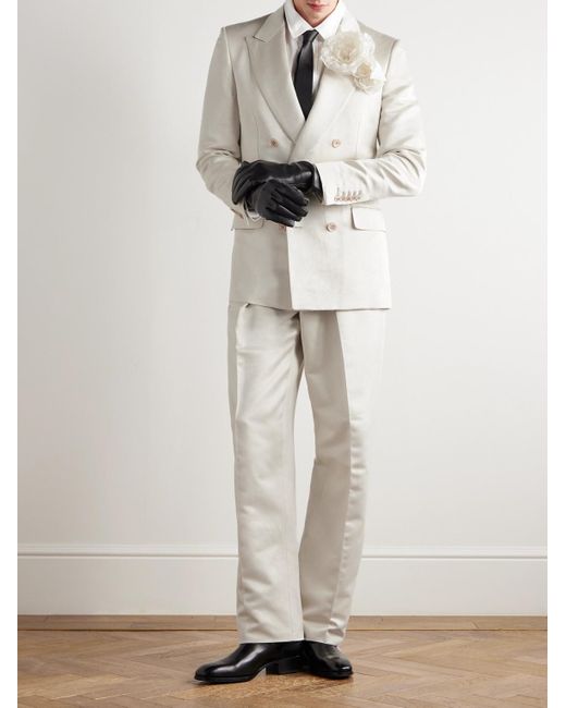 Tom Ford White Wide-Leg Pleated Cotton And Silk-Blend Satin Tuxedo Trousers for men