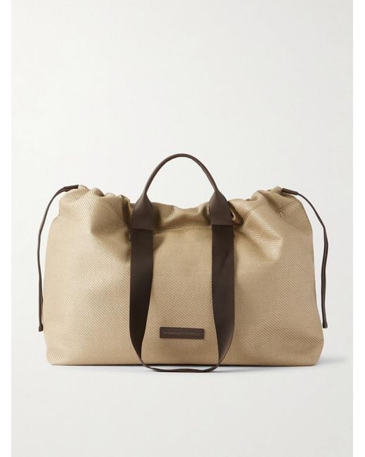 Brunello Cucinelli Natural Leather-trimmed Raffia Weekend Bag for men