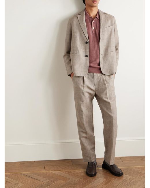 Corridor NYC Natural Straight-leg Pleated Checked Linen And Wool-blend Trousers for men