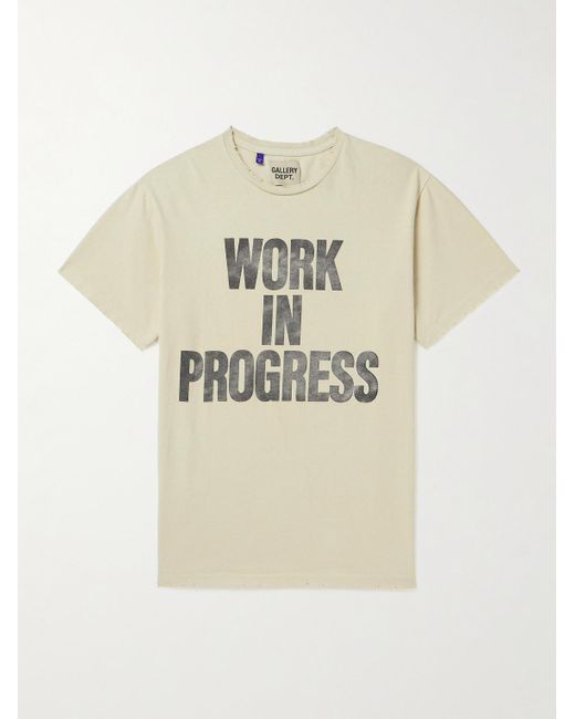 T-shirt in jersey di cotone effetto consumato con stampa Work In Progress di GALLERY DEPT. in Natural da Uomo