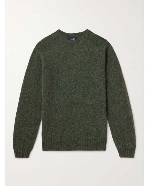 Drake's Green Brushed Shetland Wool Sweater for men