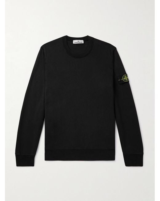 Stone Island Black Logo-appliquèd Garment-dyed Organic Cotton-jersey Sweatshirt for men