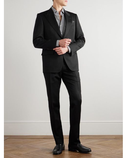 Tom Ford Black Shelton Grain De Poudre Wool And Mohair-Blend Suit Jacket for men